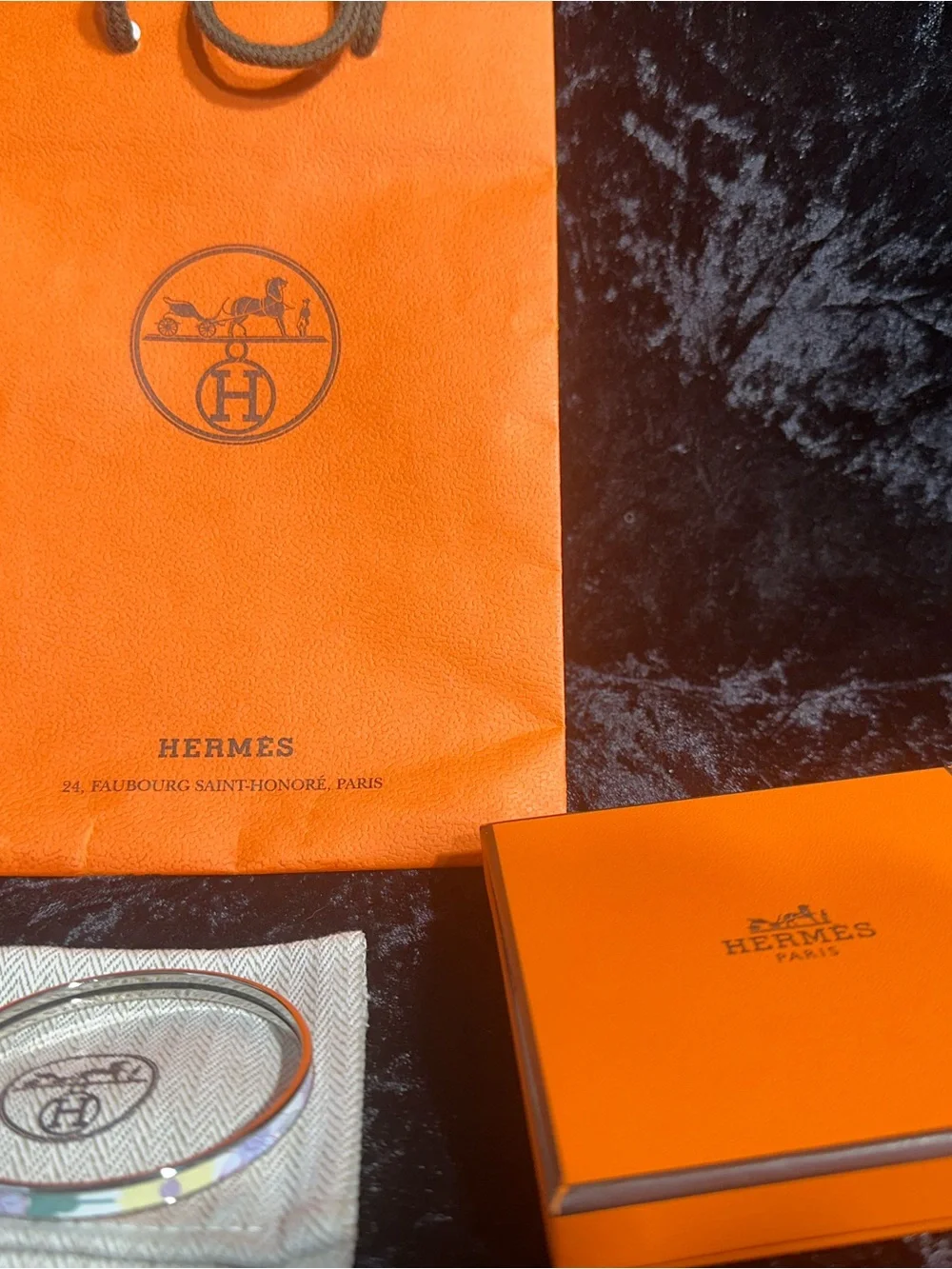 Hermes enamel bangle in lilac with silver trim